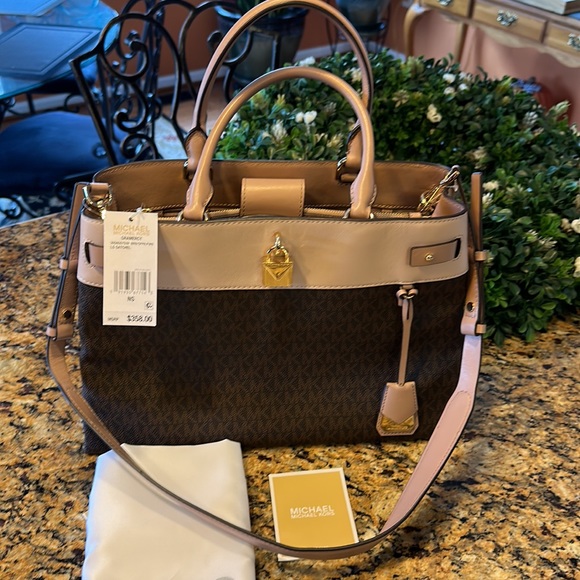 Michael Kors ❤️ Gramercy Large Satchel Handbag - Brown/soft pink/fawn NWT - Picture 11 of 12